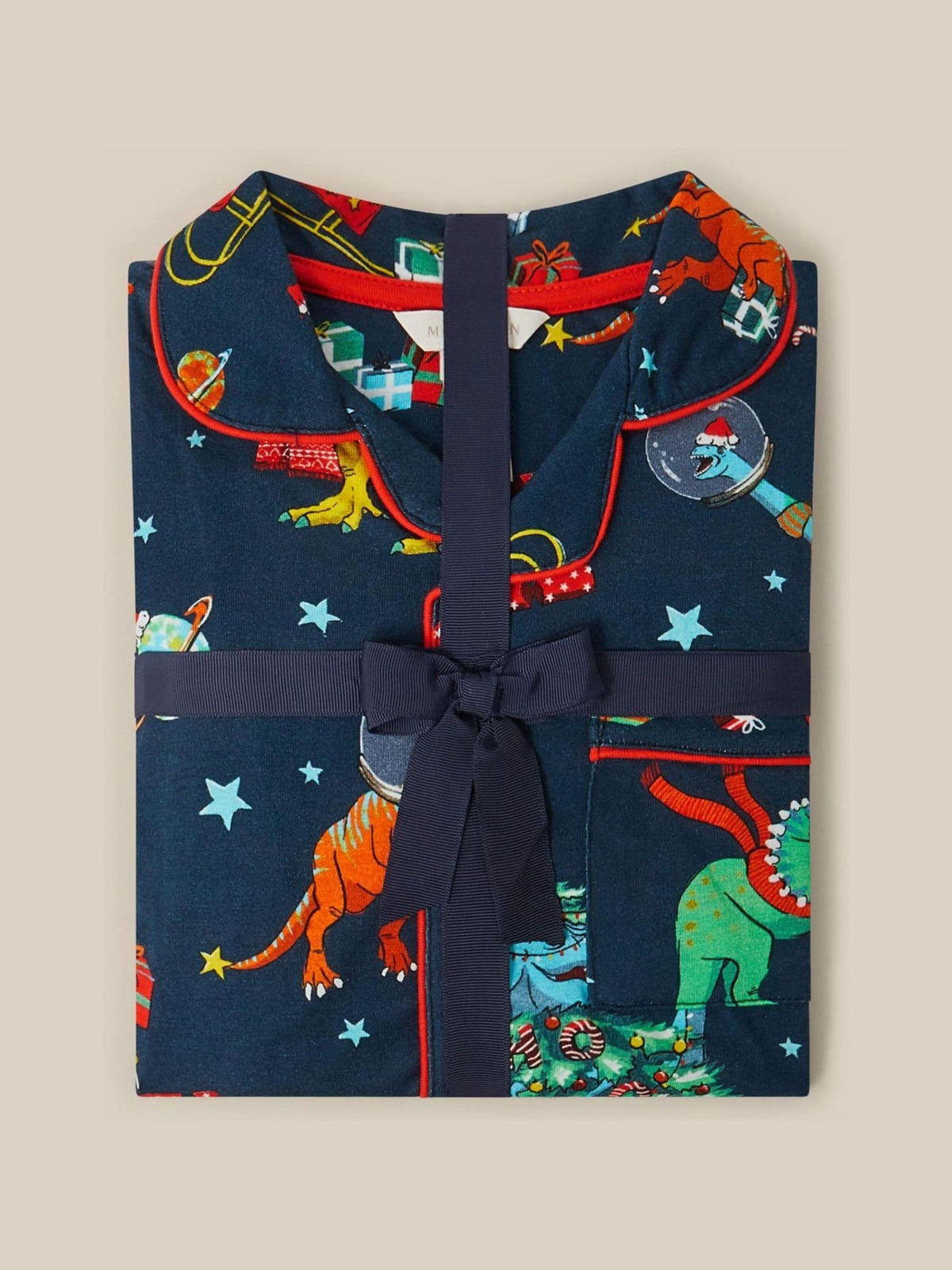 Monsoon Blue Christmas Dinosaur Jersey Long Pyjamas Set - image 1
