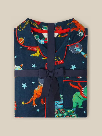 Monsoon Blue Christmas Dinosaur Jersey Long Pyjamas Set - image 1