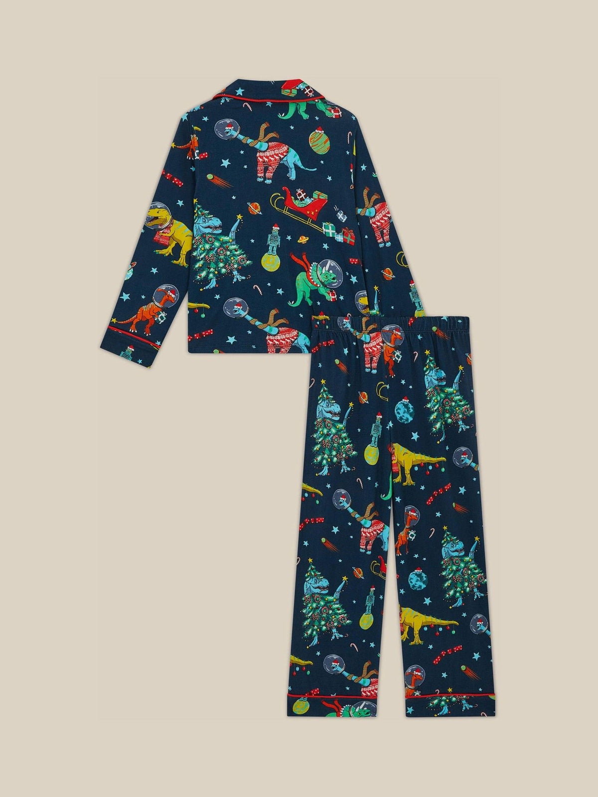 Monsoon Blue Christmas Dinosaur Jersey Long Pyjamas Set - image 2