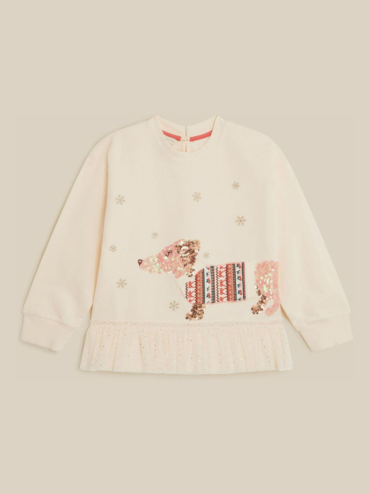Monsoon Cream Sequin Sausage Dog Christmas Sweatshirt - image 1