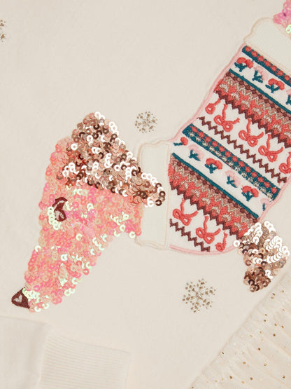 Monsoon Cream Sequin Sausage Dog Christmas Sweatshirt - image 2