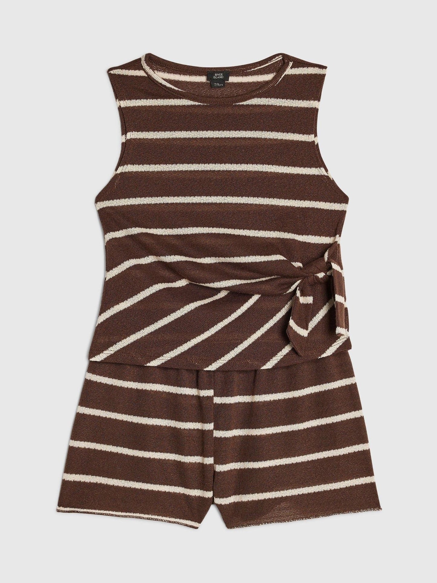 Dsiney Kidz - River Island Brown Stripe Textured Tie Top & Shorts Set image 1