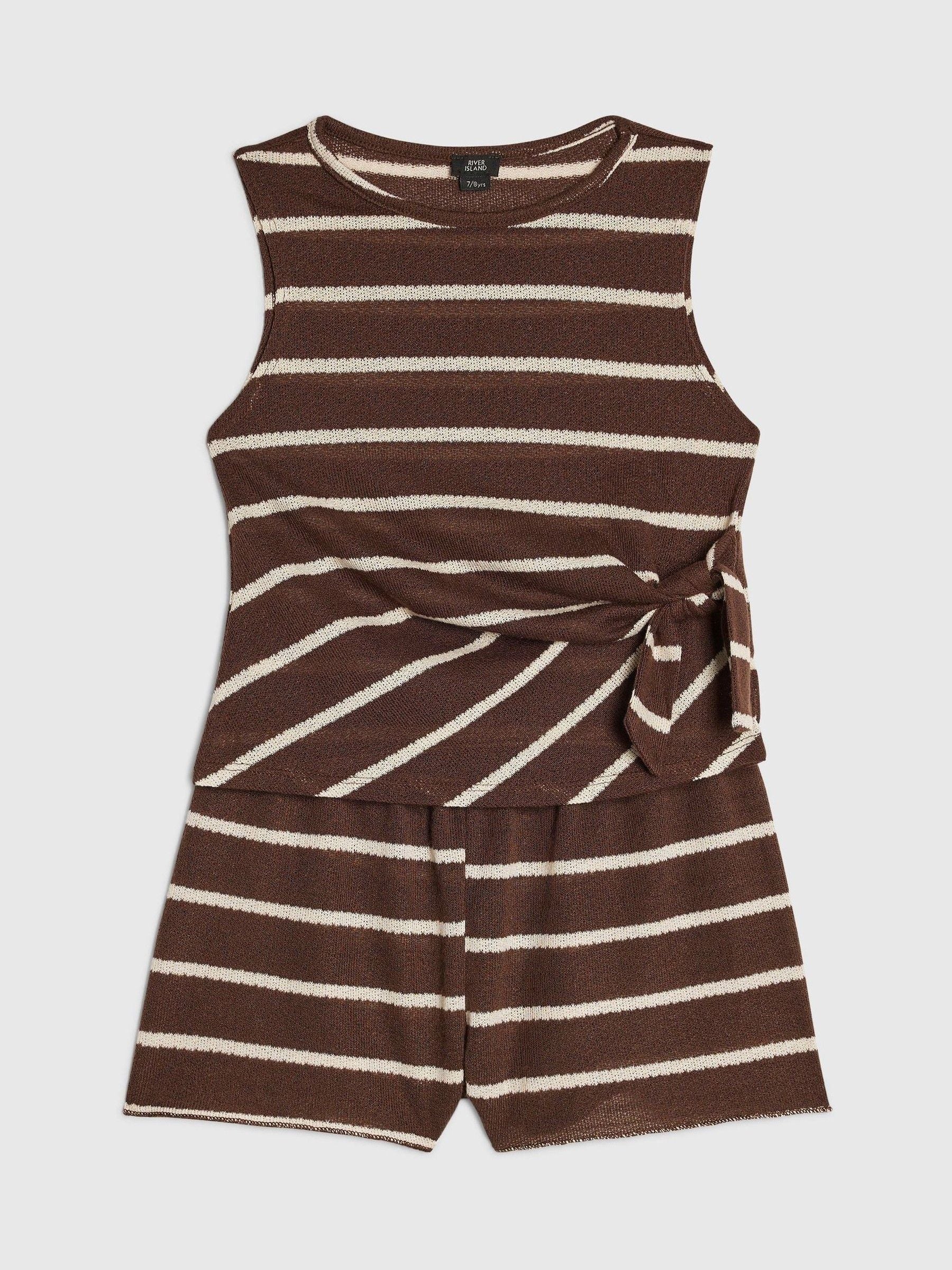 Dsiney Kidz - River Island Brown Stripe Textured Tie Top & Shorts Set image 1