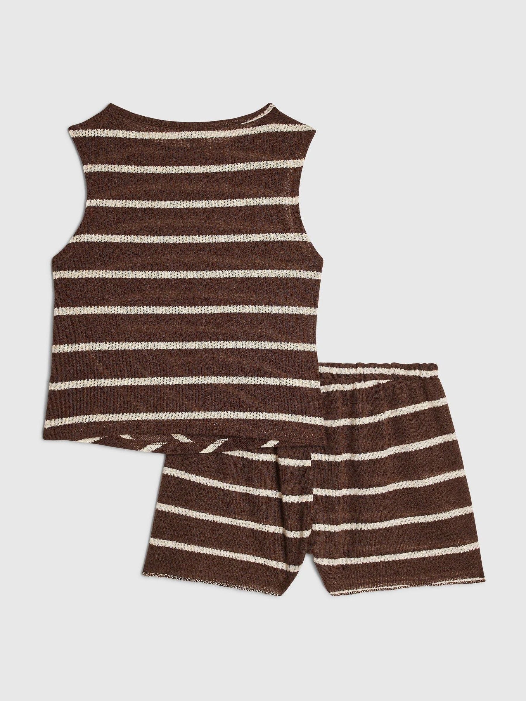 Dsiney Kidz - River Island Brown Stripe Textured Tie Top & Shorts Set image 3