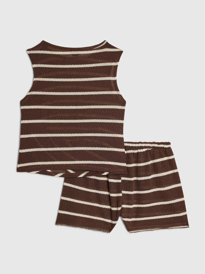 Dsiney Kidz - River Island Brown Stripe Textured Tie Top & Shorts Set image 3