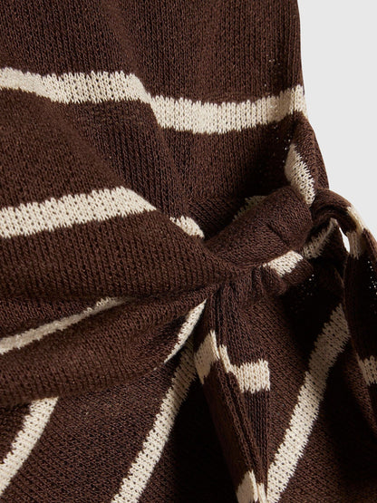 Dsiney Kidz - River Island Brown Stripe Textured Tie Top & Shorts Set image 4