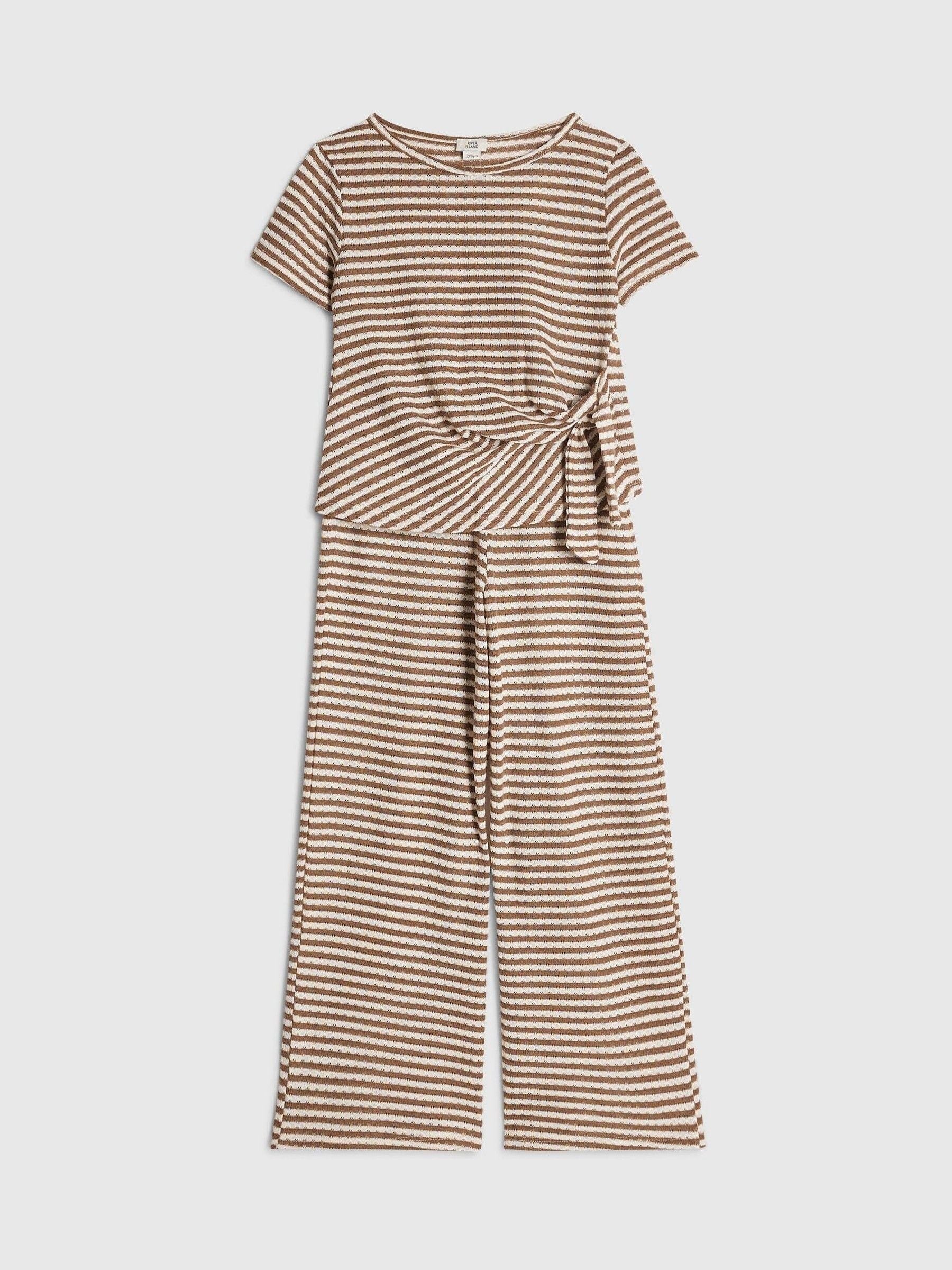 Dsiney Kidz - River Island Brown Stripe Textured Tie Top & Short Set image 3