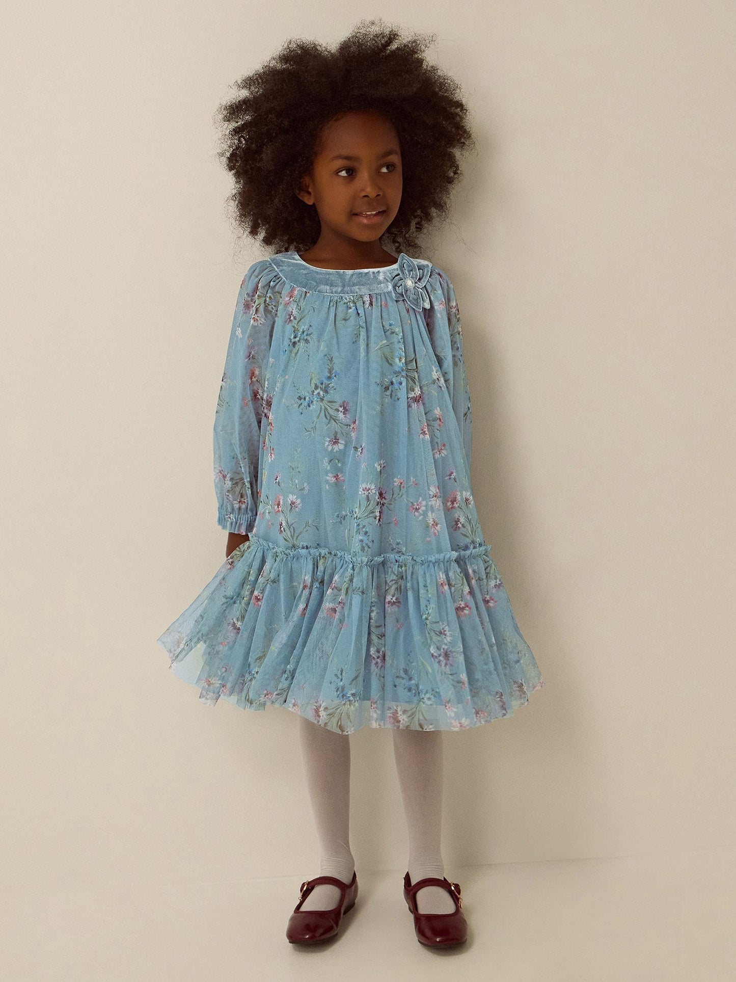 Dsiney Kidz - Monsoon Blue Naina Floral Mesh Party Dress image 1