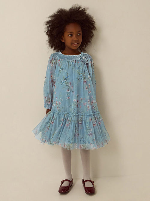 Dsiney Kidz - Monsoon Blue Naina Floral Mesh Party Dress image 1
