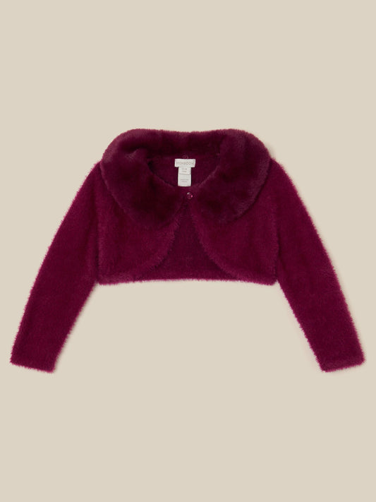 Monsoon Red Baby Detachable Collar Fuzzy Cardigan - image 1