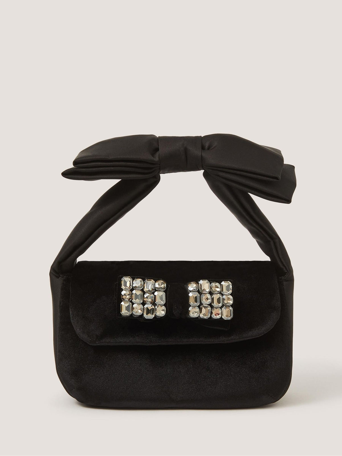 Monsoon Black Gemstone Bow Velvet Bag - image 1