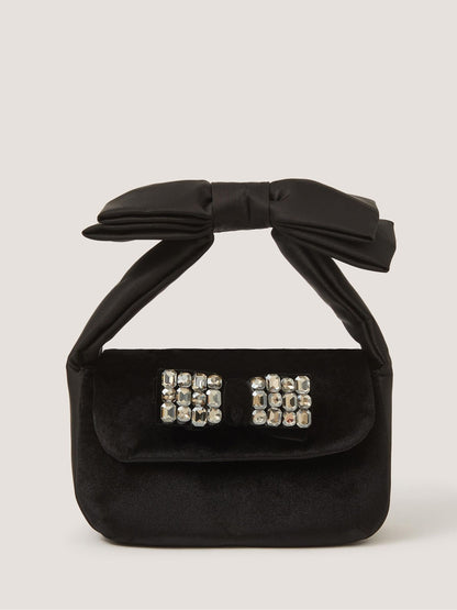 Monsoon Black Gemstone Bow Velvet Bag - image 1