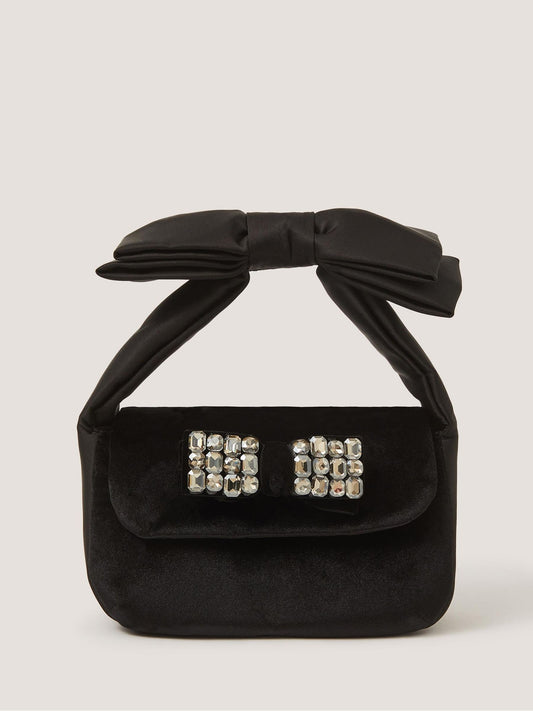 Monsoon Black Gemstone Bow Velvet Bag - image 1