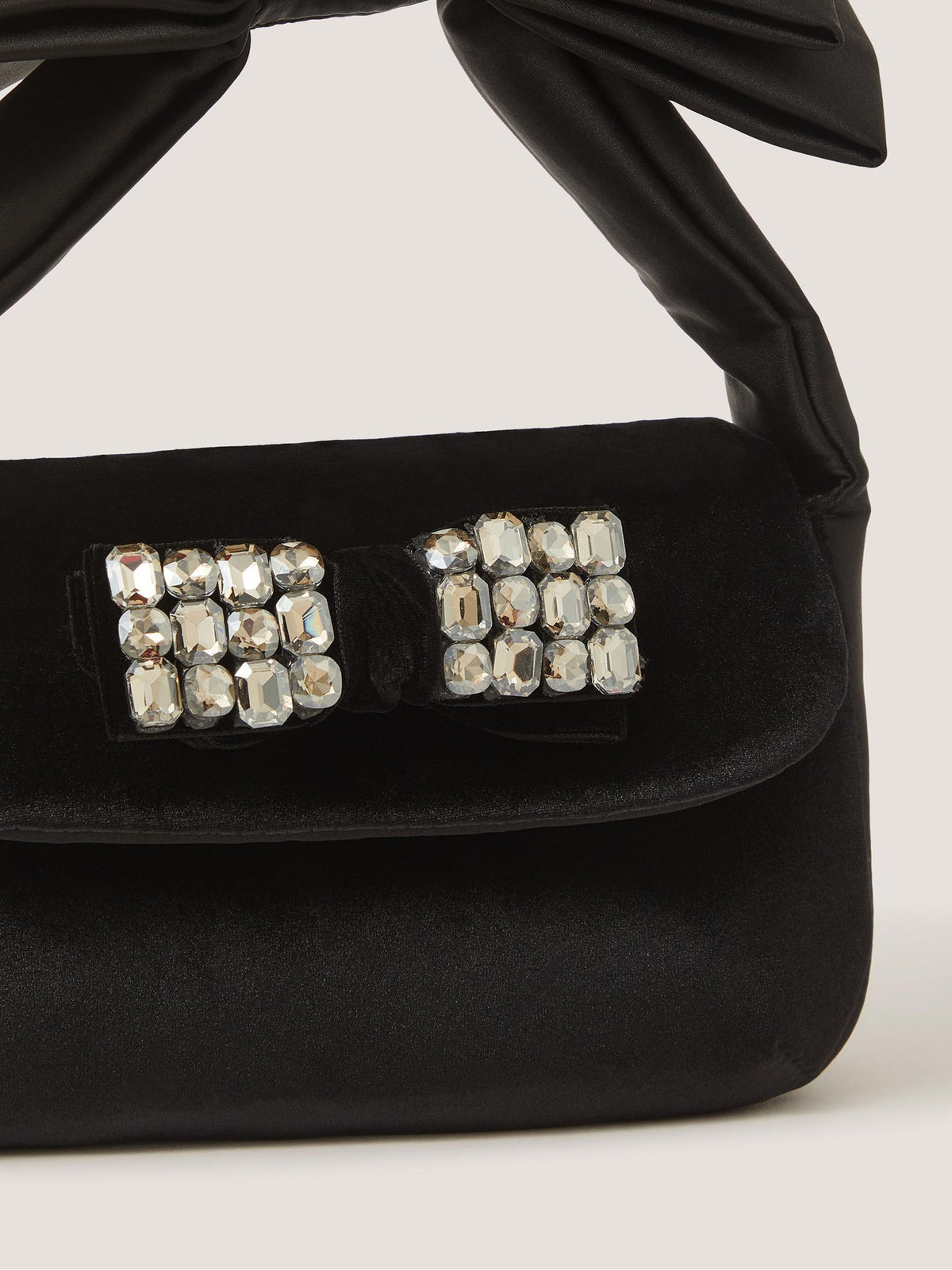 Monsoon Black Gemstone Bow Velvet Bag - image 2
