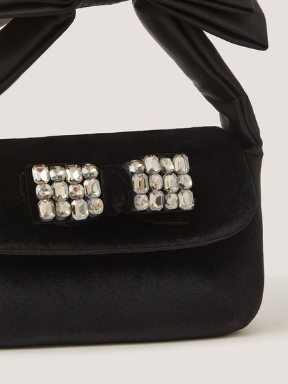 Monsoon Black Gemstone Bow Velvet Bag - image 2