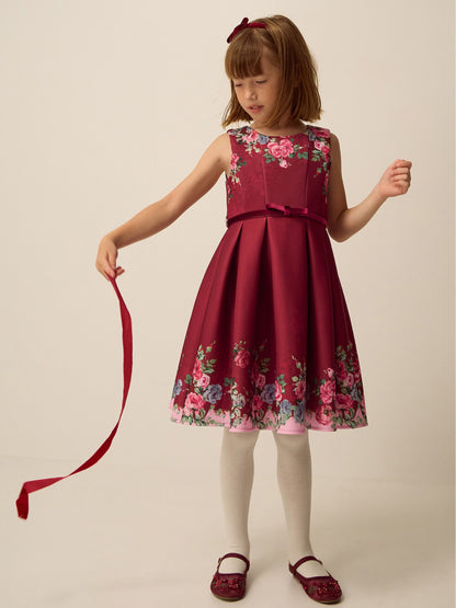 Monsoon Red Floral Print Pleated Party Dress - image 1