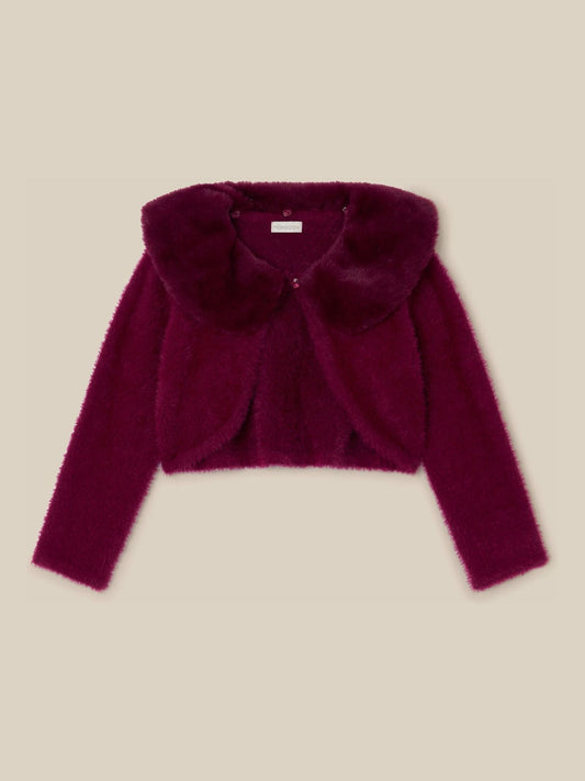 Monsoon Red Faux Fur Collar Cardigan - image 1