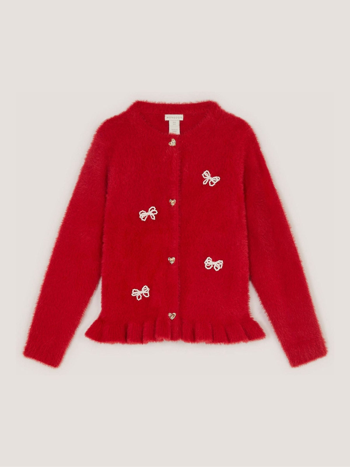 Monsoon Red Pearl Bow Fluffy Cardigan - image 1