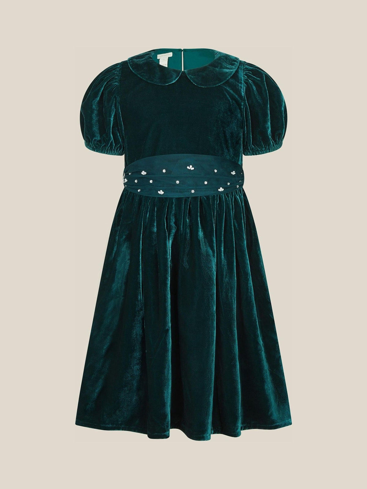 Dsiney Kidz - Monsoon Green Misty Embellished Velvet Party Dress image 1