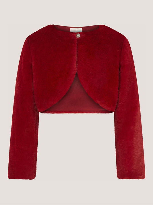 Monsoon Red Lara Bow Faux Fur Cardigan - image 1