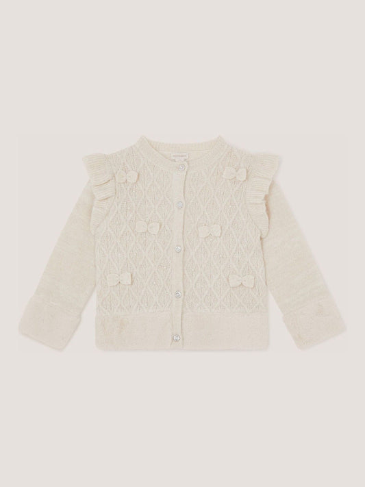 Monsoon Cream Baby Bow Faux Fur Trim Cardigan - image 1