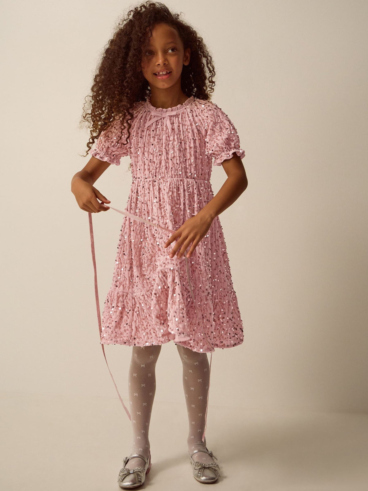 Monsoon Pink Fenella Sequin Velvet Party Dress - image 1