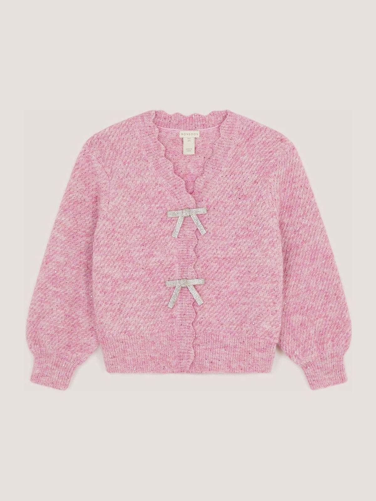 Monsoon Pink Sparkle Bow Scallop Cardigan - image 1