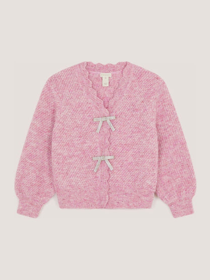 Monsoon Pink Sparkle Bow Scallop Cardigan - image 1