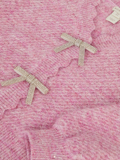 Monsoon Pink Sparkle Bow Scallop Cardigan - image 2