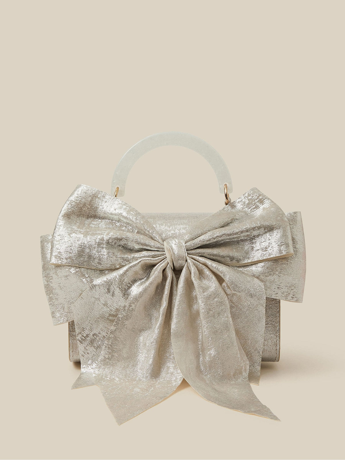 Monsoon Silver Satin Bow Bag - image 1