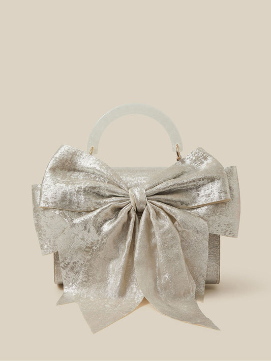 Monsoon Silver Satin Bow Bag - image 1