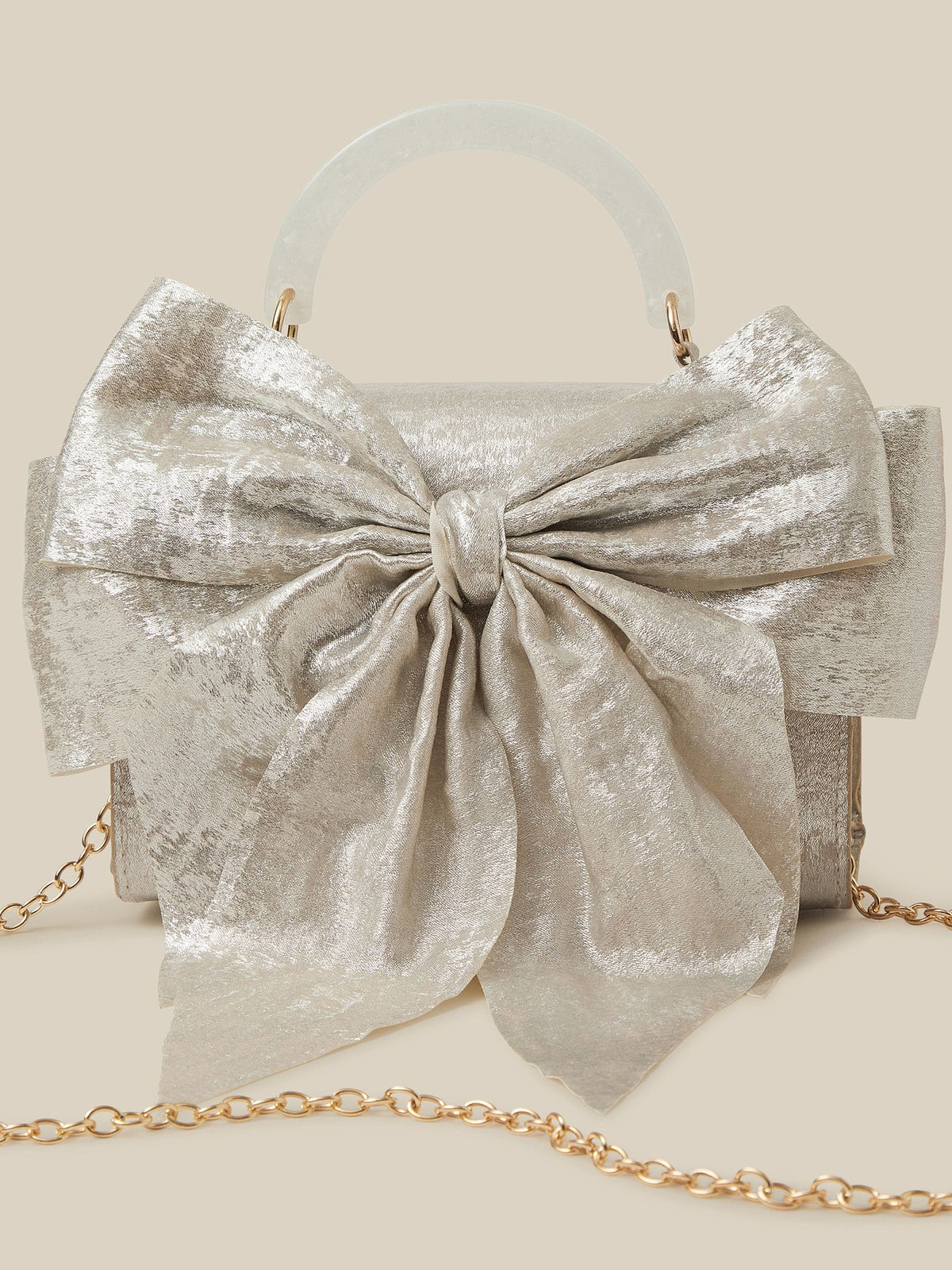 Monsoon Silver Satin Bow Bag - image 3
