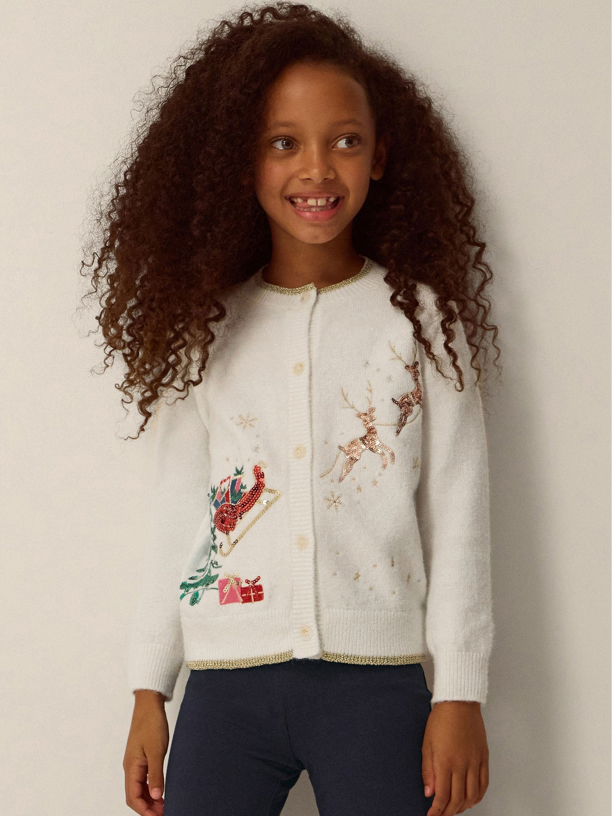 Monsoon Cream Sequin Christmas Scene Cardigan - image 1