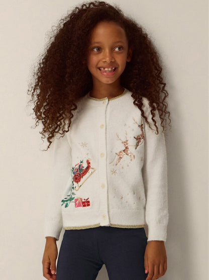 Monsoon Cream Sequin Christmas Scene Cardigan - image 1