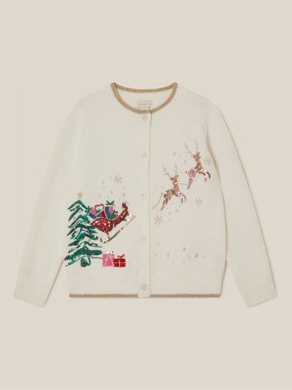 Monsoon Cream Sequin Christmas Scene Cardigan - image 2