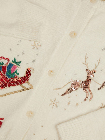 Monsoon Cream Sequin Christmas Scene Cardigan - image 4