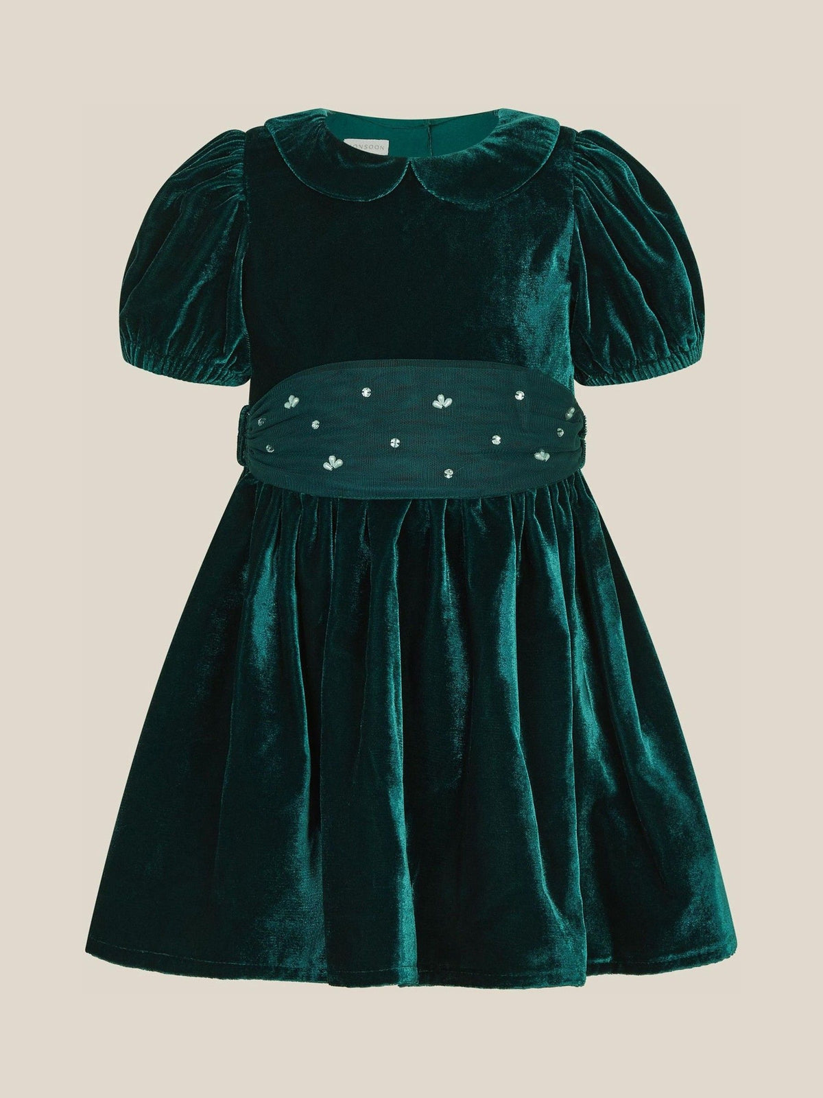 Dsiney Kidz - Monsoon Green Baby Misty Embellished Velvet Party Dress image 1