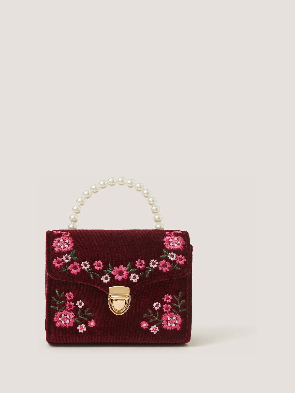 Dsiney Kidz - Monsoon Red Floral Embroidered Velvet Bag image 1