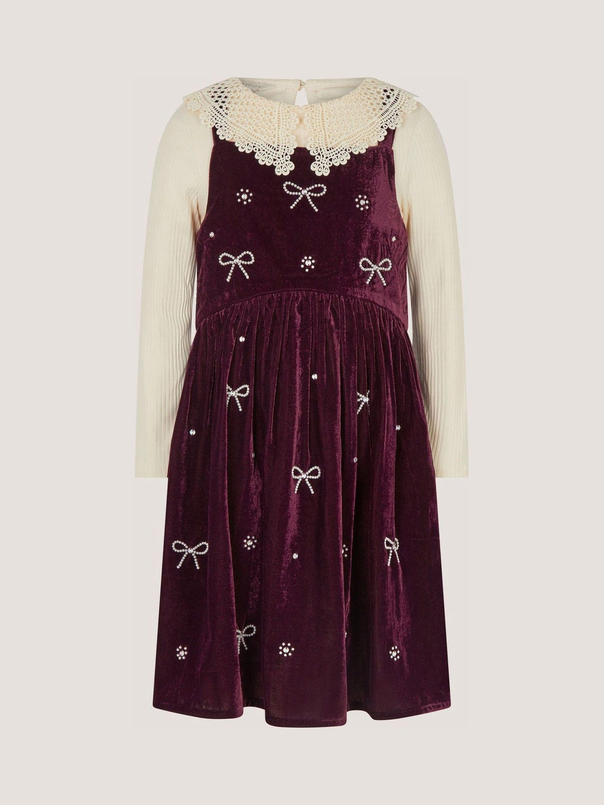 Monsoon Red Lace Embellished Top & Velvet Dress Set - image 1