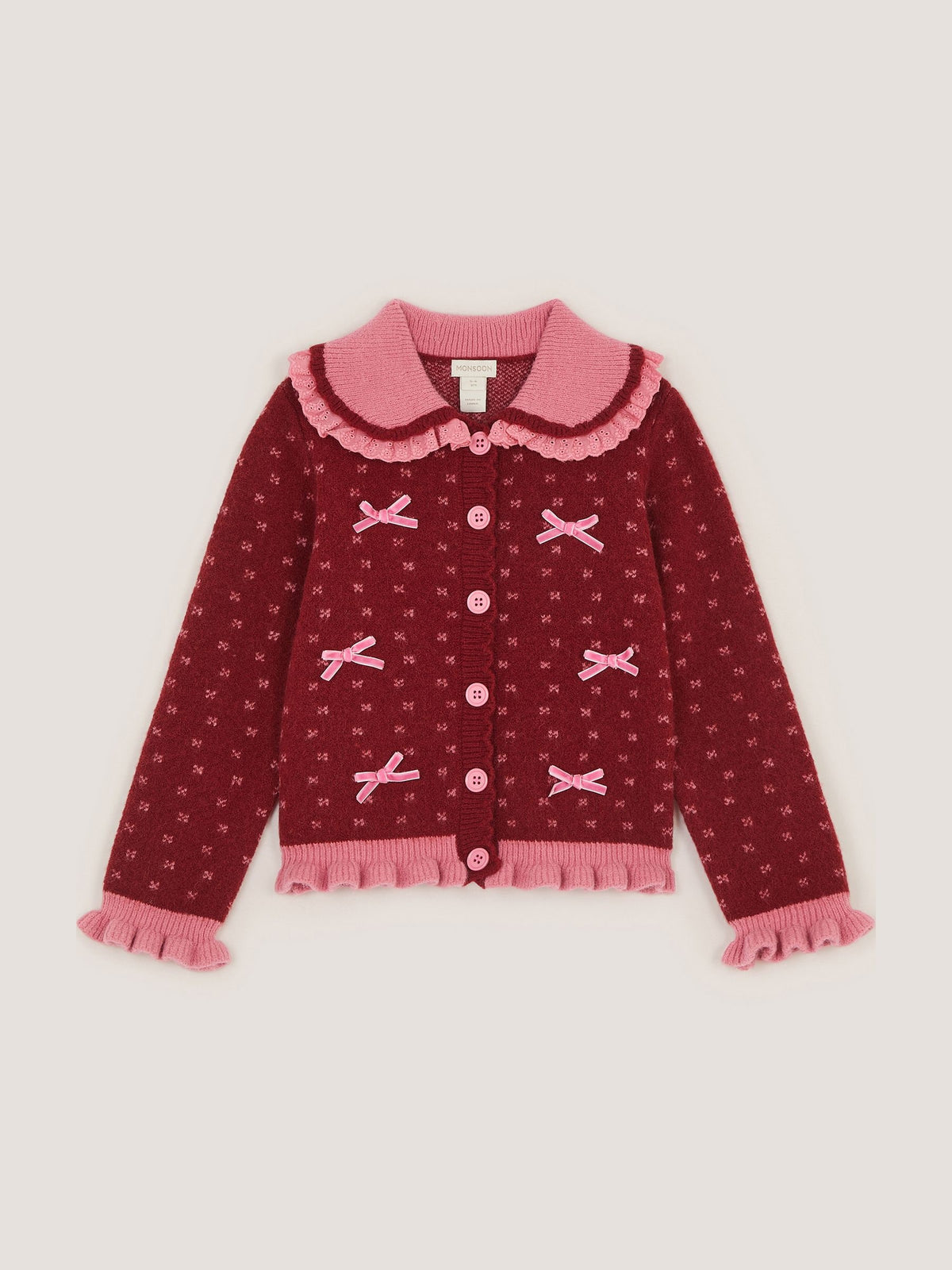 Monsoon Red Frill Collar Bow Cardigan - image 2