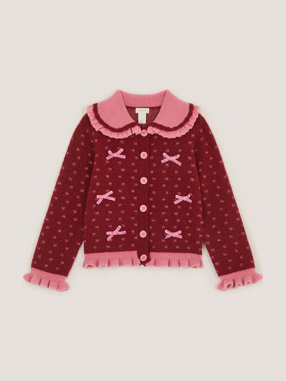 Monsoon Red Frill Collar Bow Cardigan - image 2