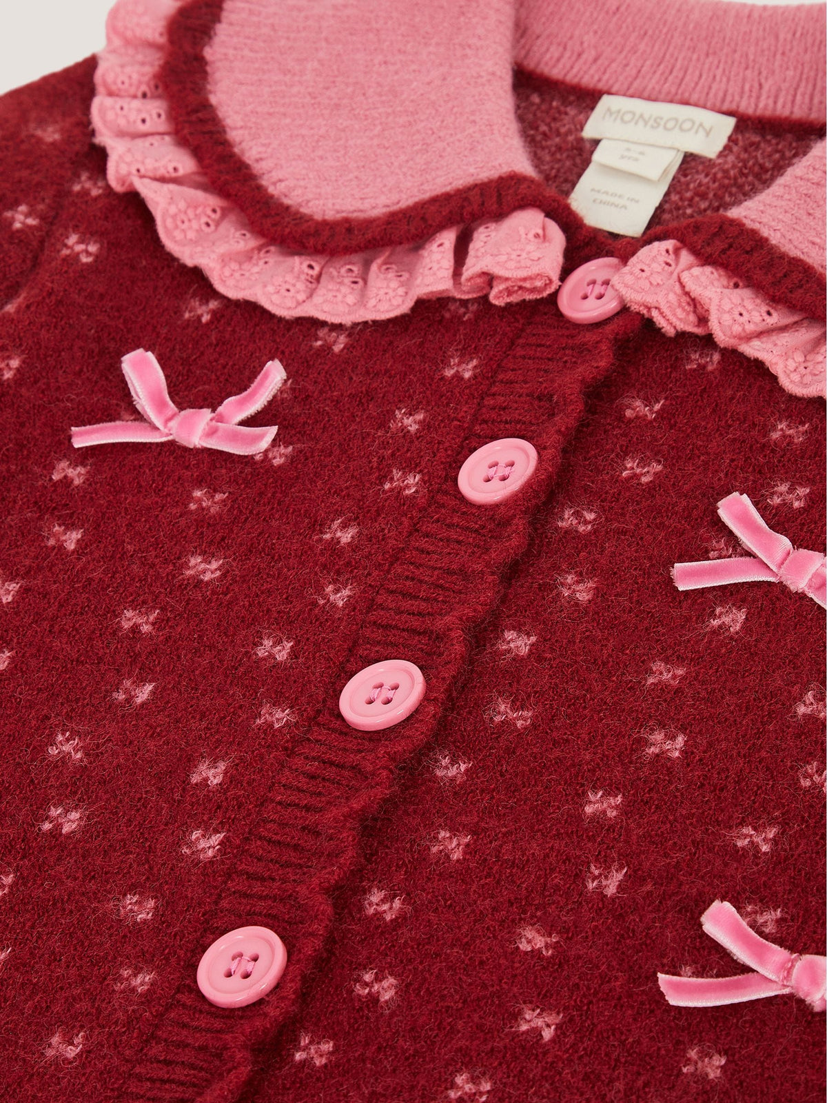 Monsoon Red Frill Collar Bow Cardigan - image 4