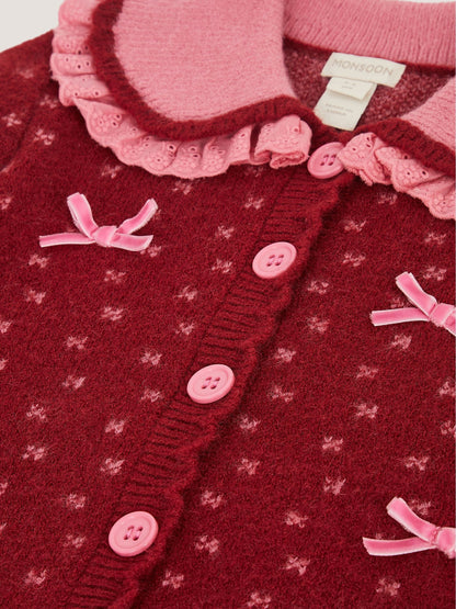 Monsoon Red Frill Collar Bow Cardigan - image 4