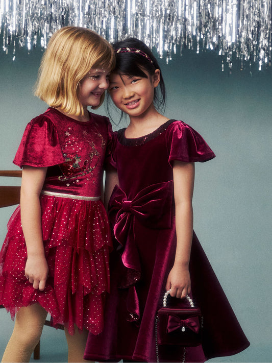 Monsoon Red Genevieve Sequin Bow Velvet Party Dress - image 1