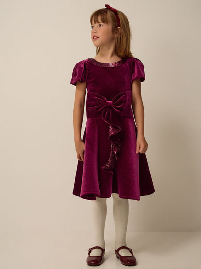 Monsoon Red Genevieve Sequin Bow Velvet Party Dress - image 2