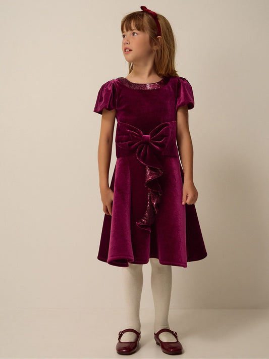 Monsoon Red Genevieve Sequin Bow Velvet Party Dress - image 2
