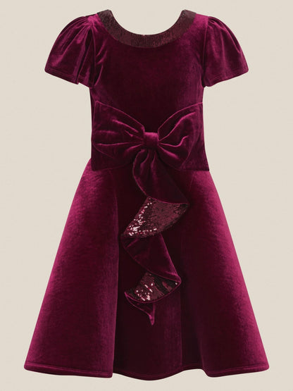 Monsoon Red Genevieve Sequin Bow Velvet Party Dress - image 3