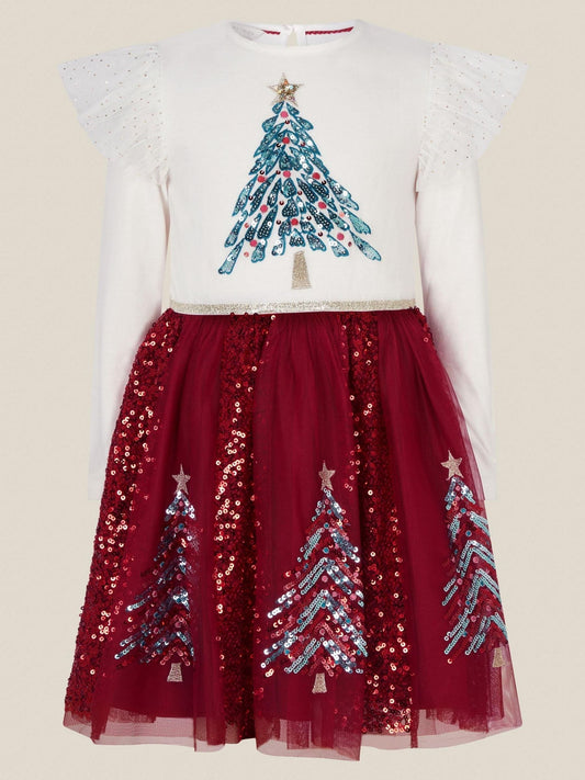 Monsoon Cream Christmas Tree Sequin Disco Dress - image 1