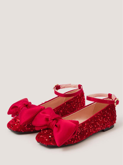 Monsoon Red Bow Sequin Velvet Ballet Flats - image 1