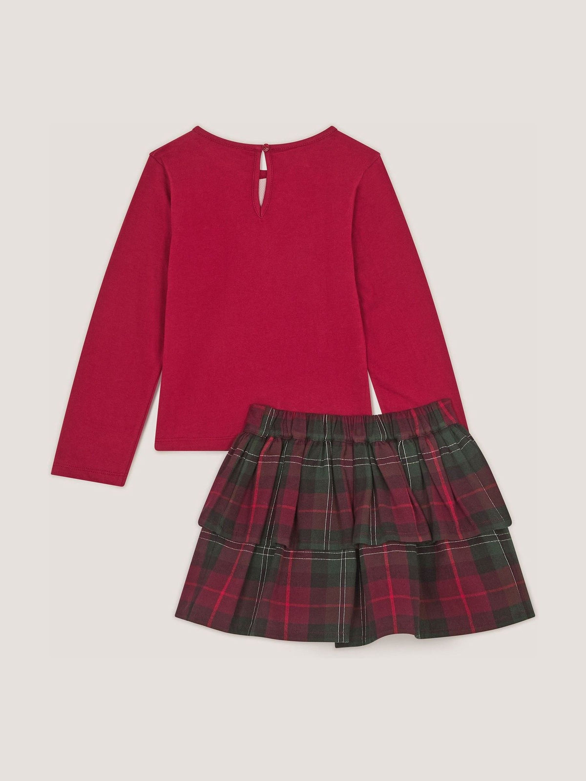 Monsoon Red Christmas Tree Top & Tartan Skort Set - image 3
